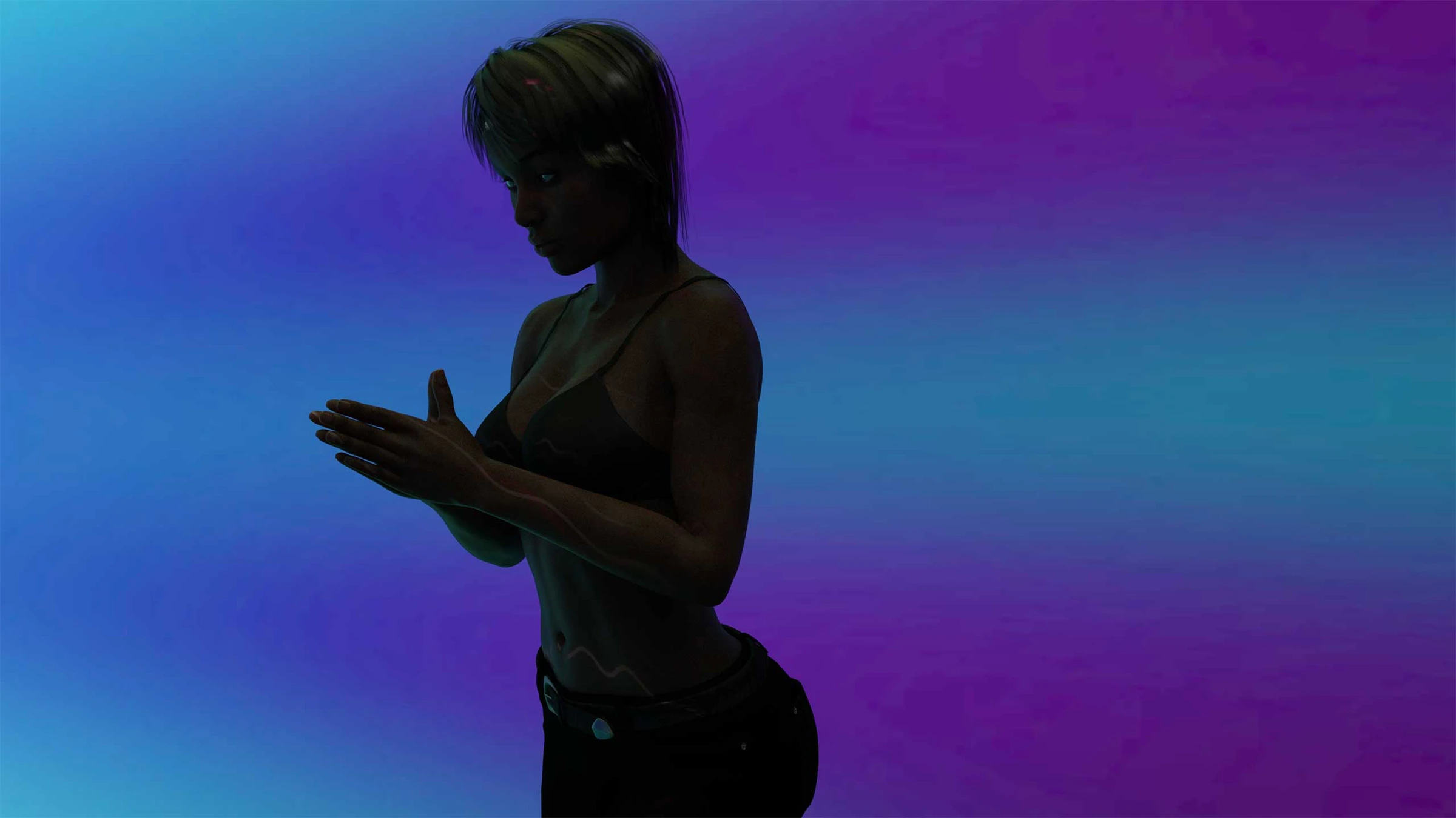 Matt Prophecy’s original 3D character from the Soul Orgy header, against a blue and violet background
